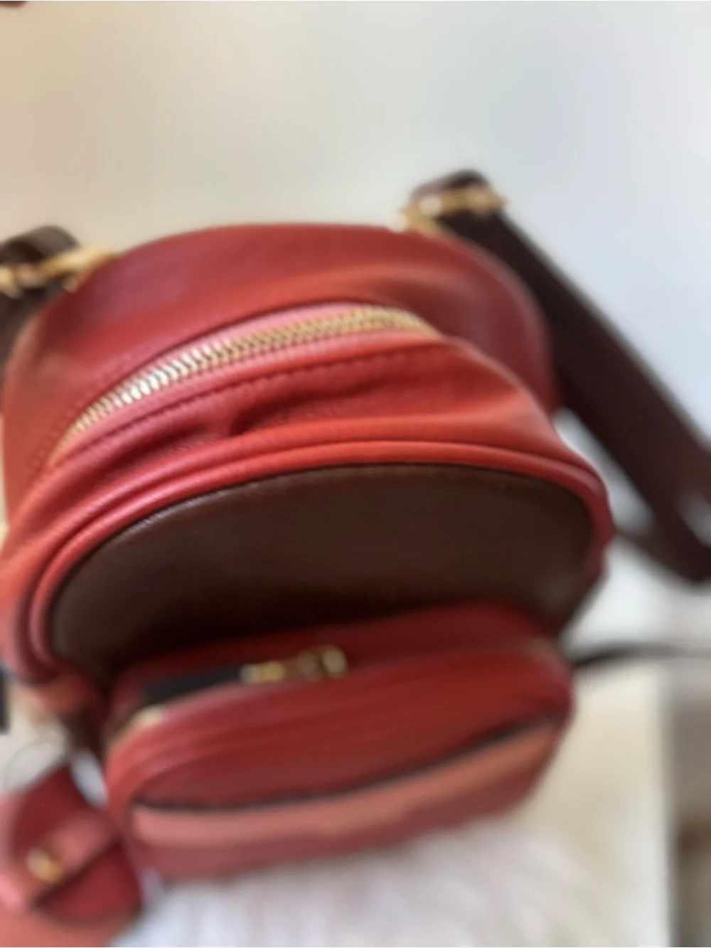 No boundaries Compact Two-Tone Leather Mini Backpack in Red and Brown new